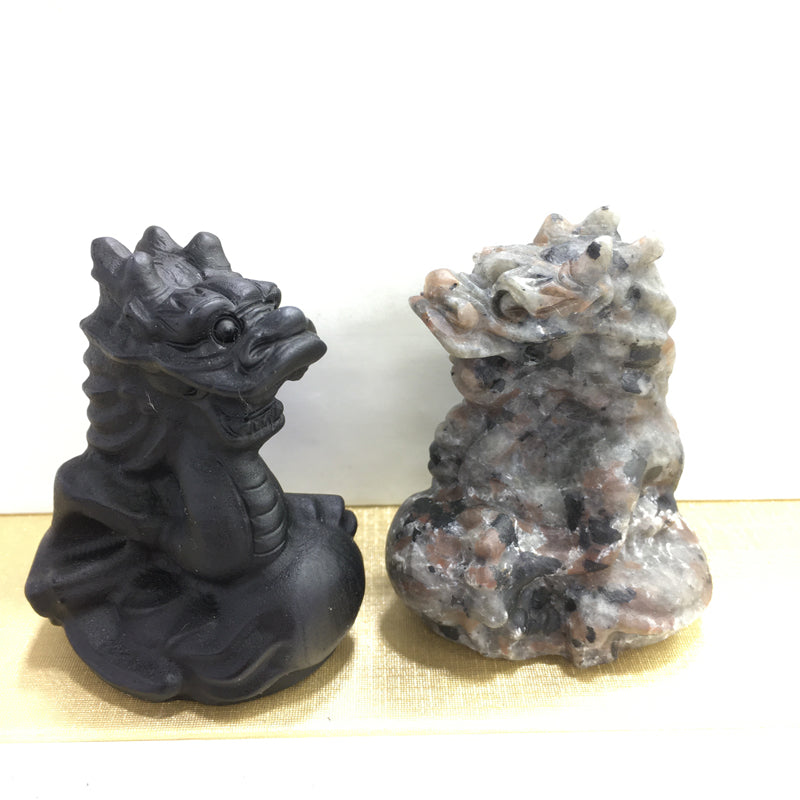 Chinese dragon Black obsidian Yooperlite Carving Natural crystal animal carved