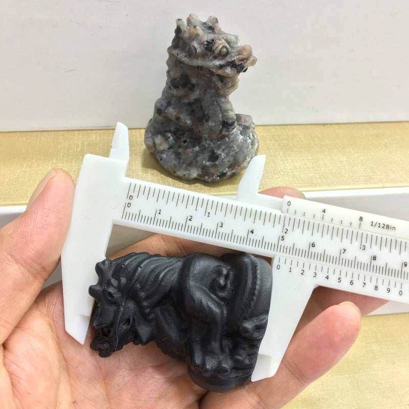 Chinese dragon Black obsidian Yooperlite Carving Natural crystal animal carved