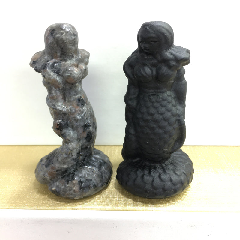 Mermaid Black obsidian Yooperlite Carving Natural crystal animal carved