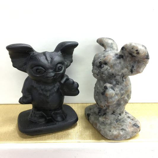 Gizmo Gremlin Black obsidian Yooperlite Carving Natural crystal animal carved