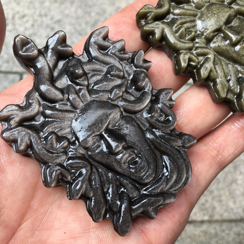 Silver Obsidian Gold Obsidian Medusa Carving Animal crystal carved