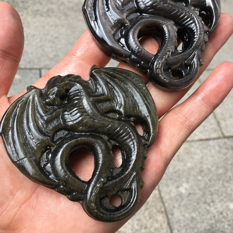 Silver Obsidian Gold Obsidian Dragon Carving crystal carved