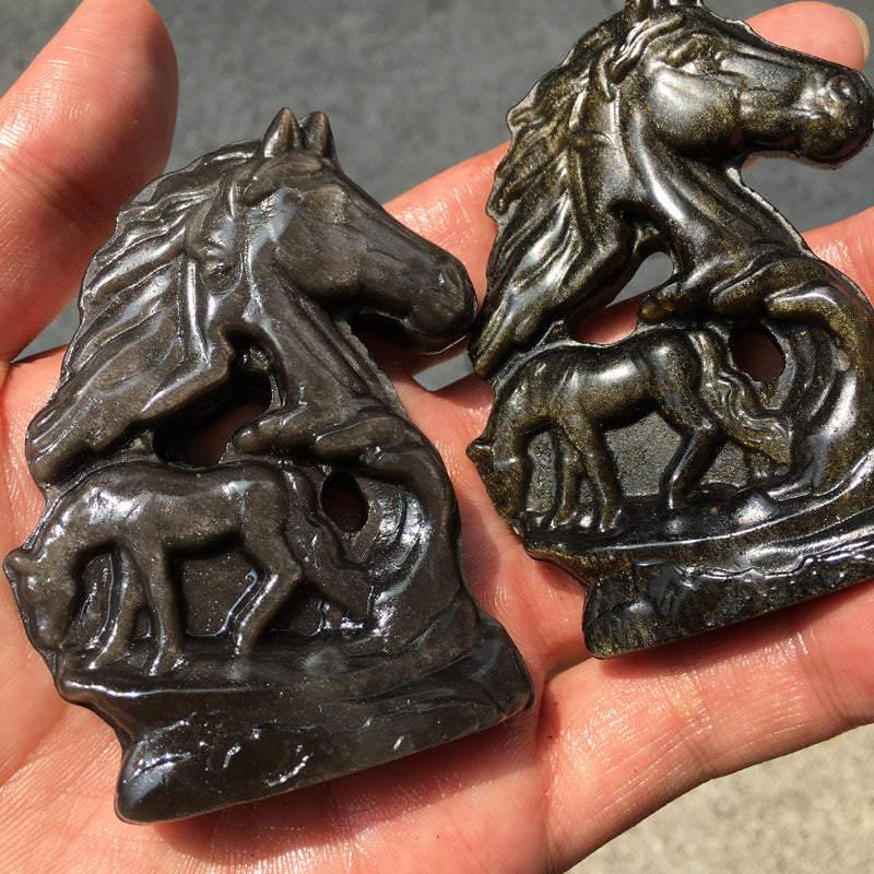 Silver Obsidian Gold Obsidian Horse Carving crystal carved