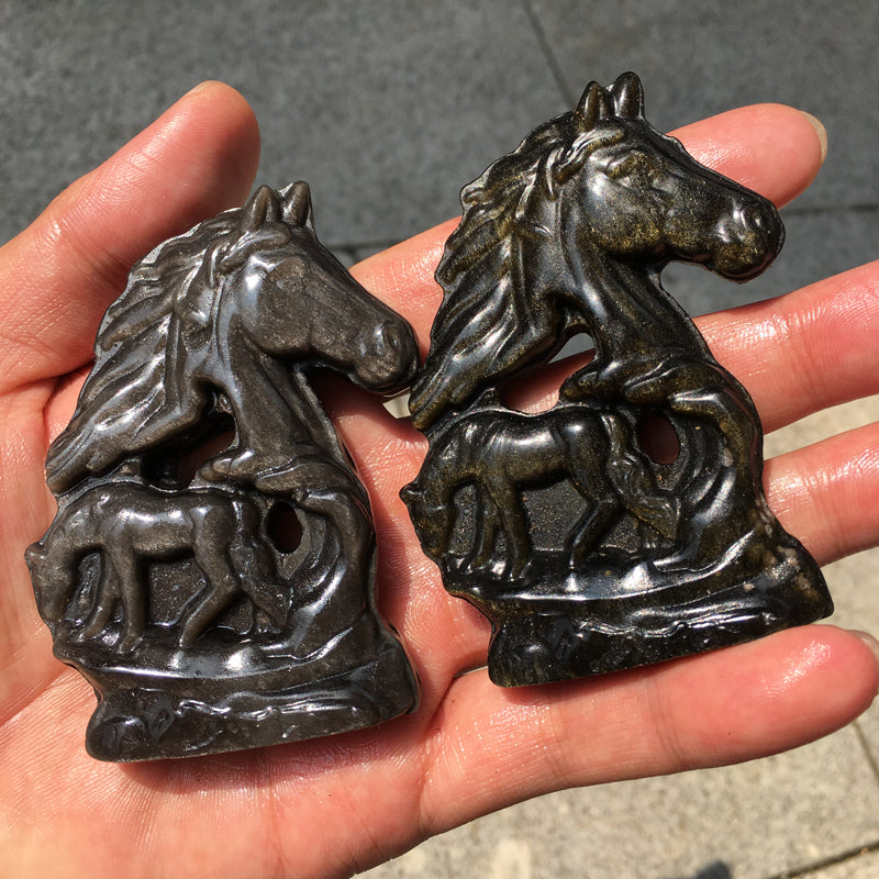 Silver Obsidian Gold Obsidian Horse Carving crystal carved