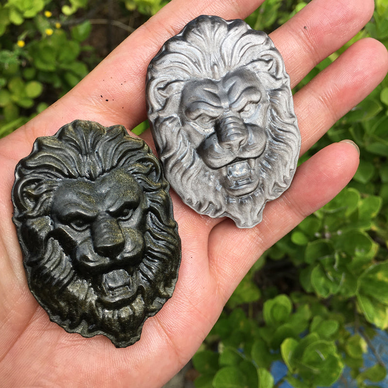 Silver Obsidian Gold Obsidian Lion's Head Carving crystal carved