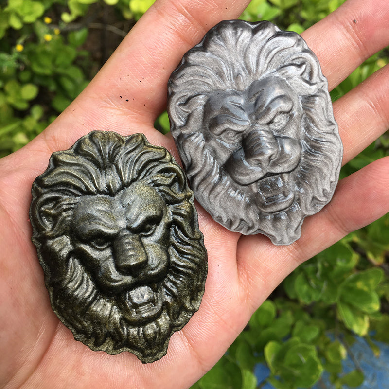 Silver Obsidian Gold Obsidian Lion's Head Carving crystal carved