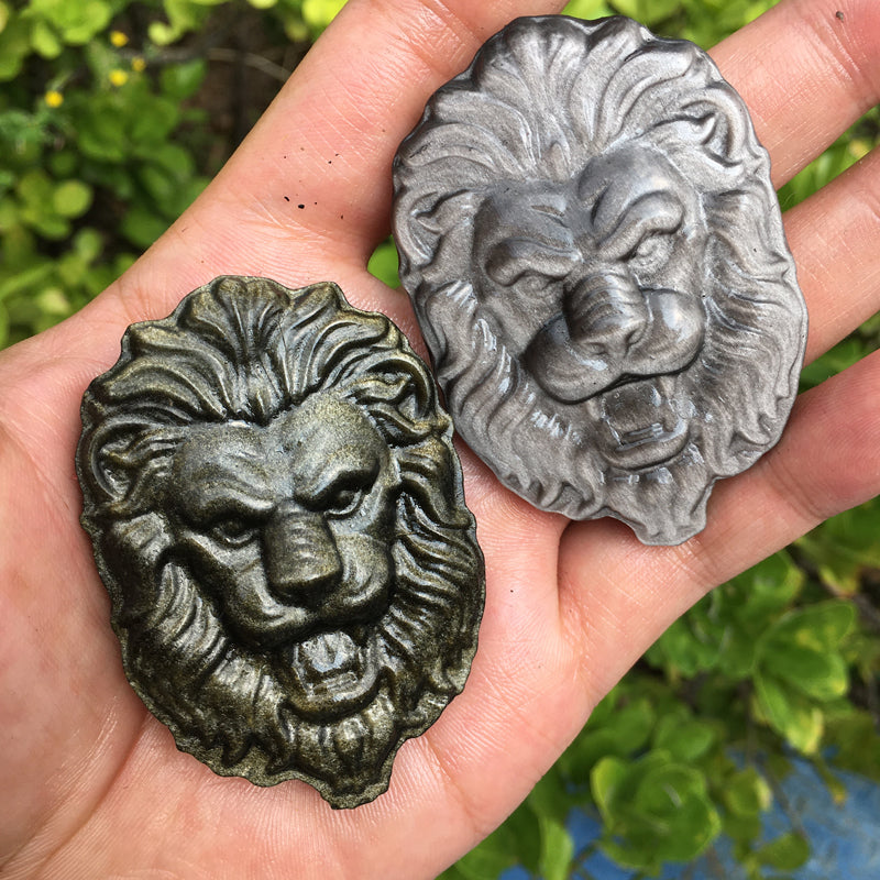 Silver Obsidian Gold Obsidian Lion's Head Carving crystal carved