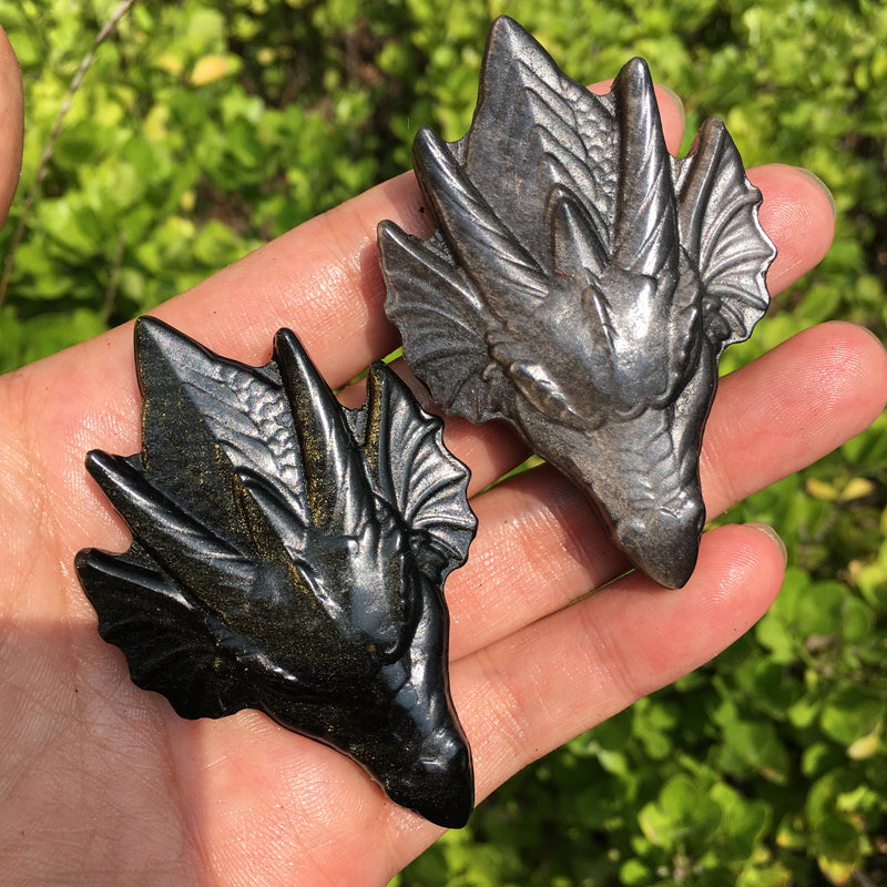 Silver Obsidian Gold Obsidian Dragon Head Carving crystal carved