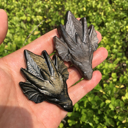 Silver Obsidian Gold Obsidian Dragon Head Carving crystal carved