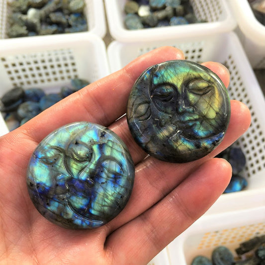 Labradorite Sun&Moon Carving Natural crystal carved