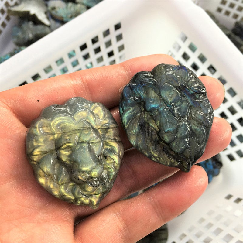 Labradorite Lion head Carving Natural crystal carved