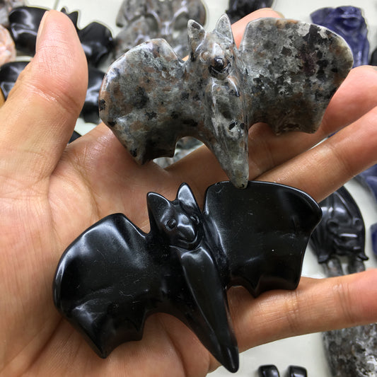 Bat Black obsidian Yooperlite Carving Natural crystal Halloween carved