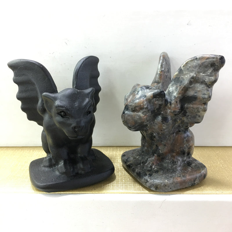 Gargoyle Black obsidian Yooperlite Carving Natural crystal carved