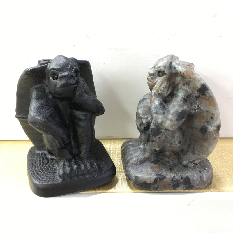 Gargoyle Black obsidian Yooperlite Carving Natural crystal carved