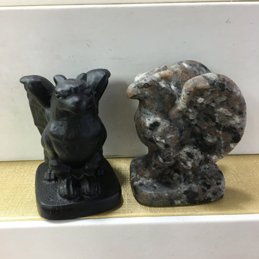 Gargoyle Black obsidian Yooperlite Carving Natural crystal carved