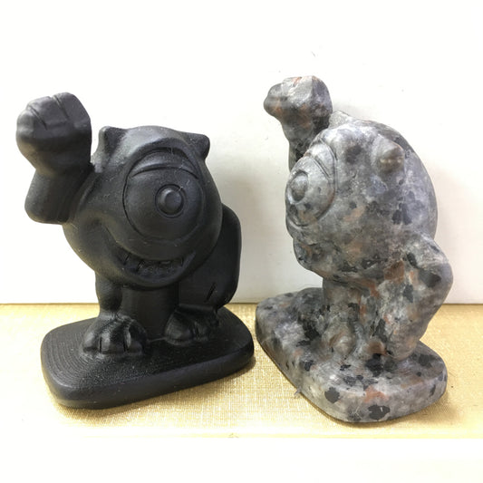 Mike Wazowski Black obsidian Yooperlite Carving Natural crystal Animals carved