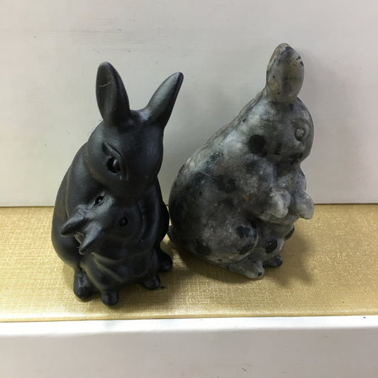 Rabbit mother Black obsidian Yooperlite Carving Natural crystal animal carved