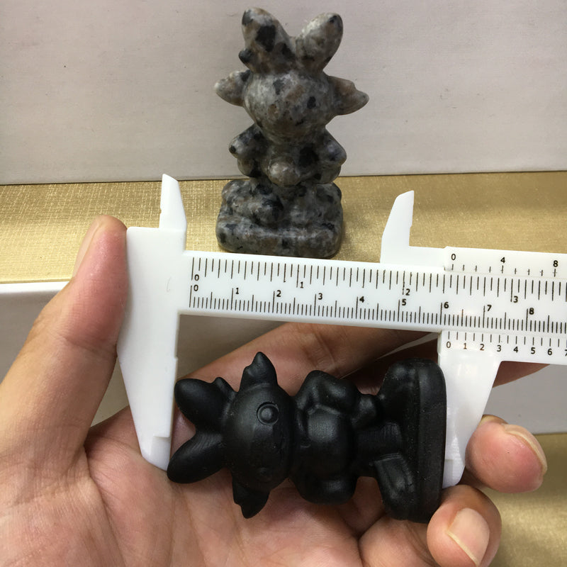 Scorbunny Black obsidian Yooperlite Carving Natural crystal Pokémon carved