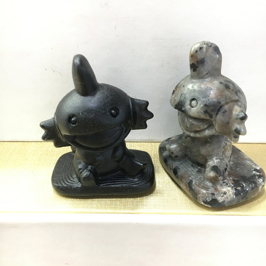 Mudkip Black obsidian Yooperlite Carving Natural crystal Pokémon carved