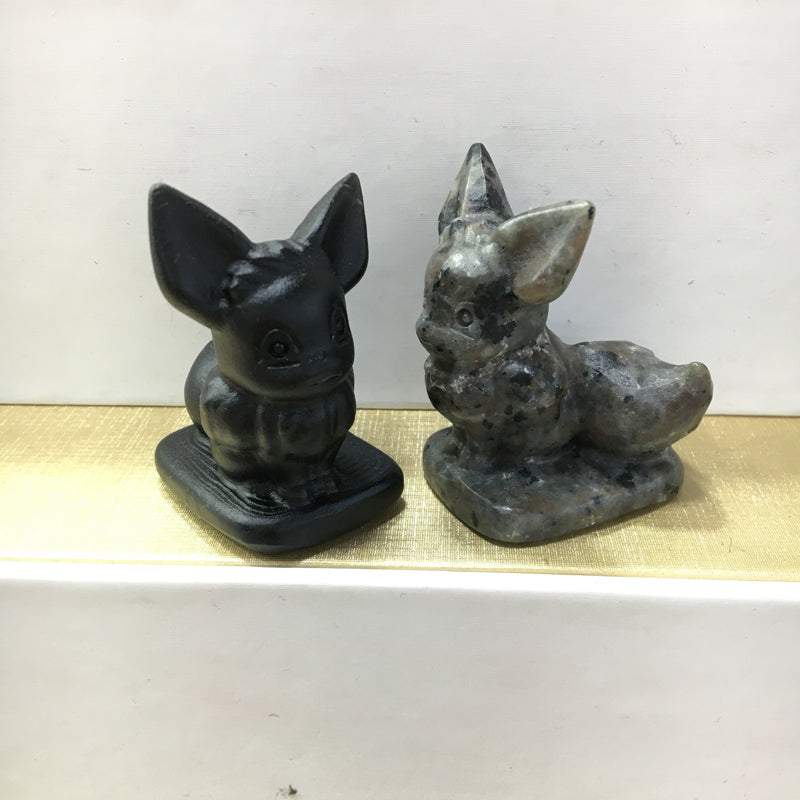 Eevee Black obsidian Yooperlite Carving Natural crystal Pokémon carved