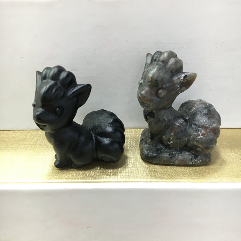 Vulpix Black obsidian Yooperlite Carving Natural crystal Pokémon carved