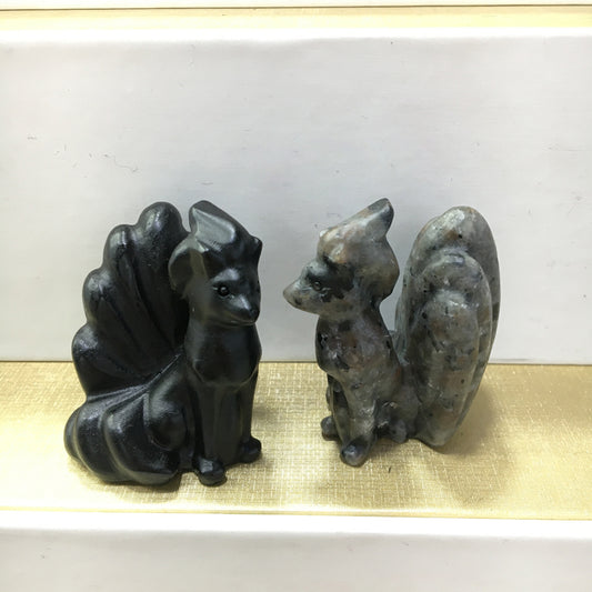 Ninetales Black obsidian Yooperlite Carving Natural crystal Pokémon carved