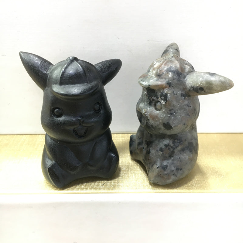 Pikachu Black obsidian Yooperlite Carving Natural crystal Pokémon carved