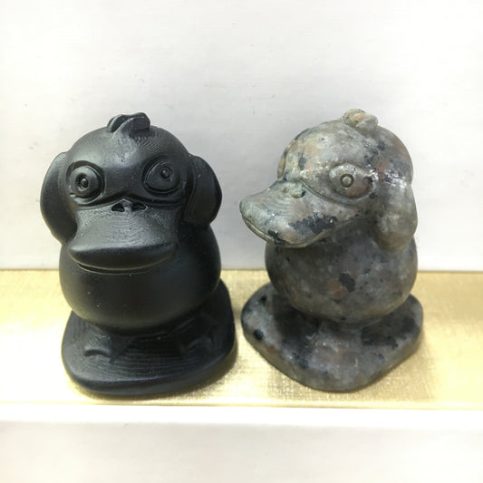 Psyduck Black obsidian Yooperlite Carving Natural crystal Pokémon carved