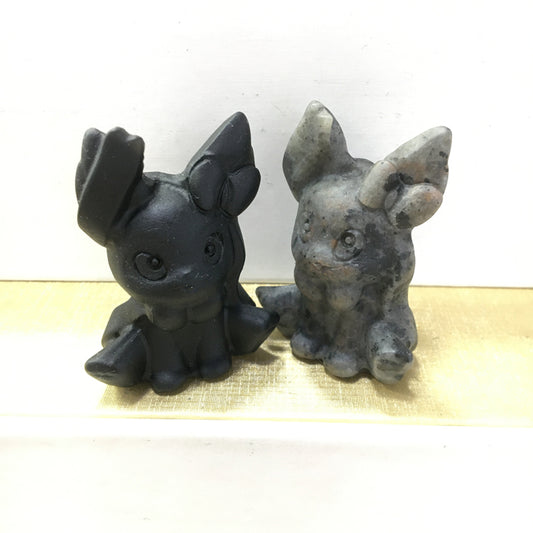 Sylveon carving Black obsidian Yooperlite Carving Natural crystal Pokemon carved