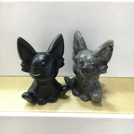 Espeon carving Black obsidian Yooperlite Carving Natural crystal Pokemon carved