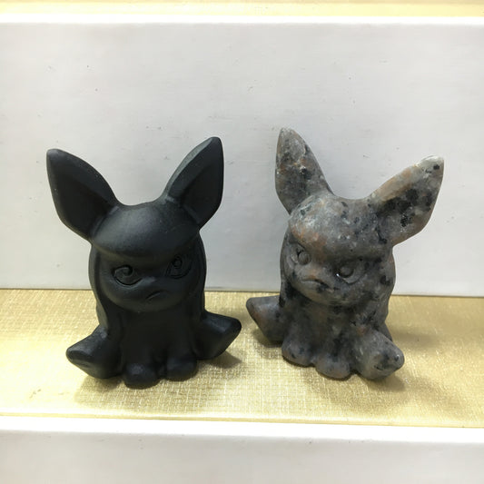 Espeon carving Black obsidian Yooperlite Carving Natural crystal Pokemon carved