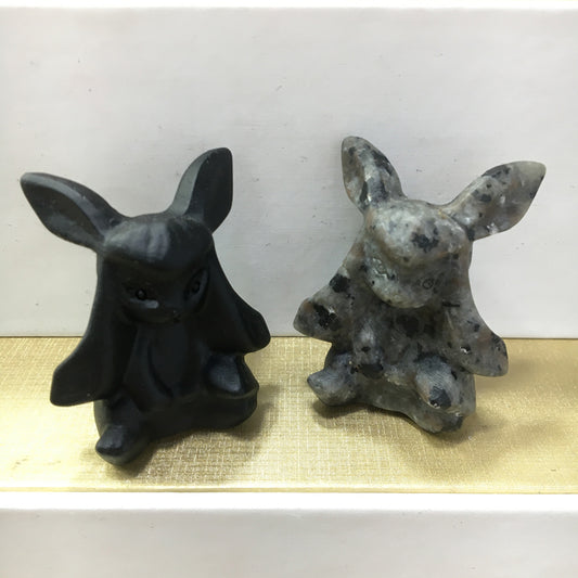 Glaceon carving Black obsidian Yooperlite Carving Natural crystal Pokemon carved