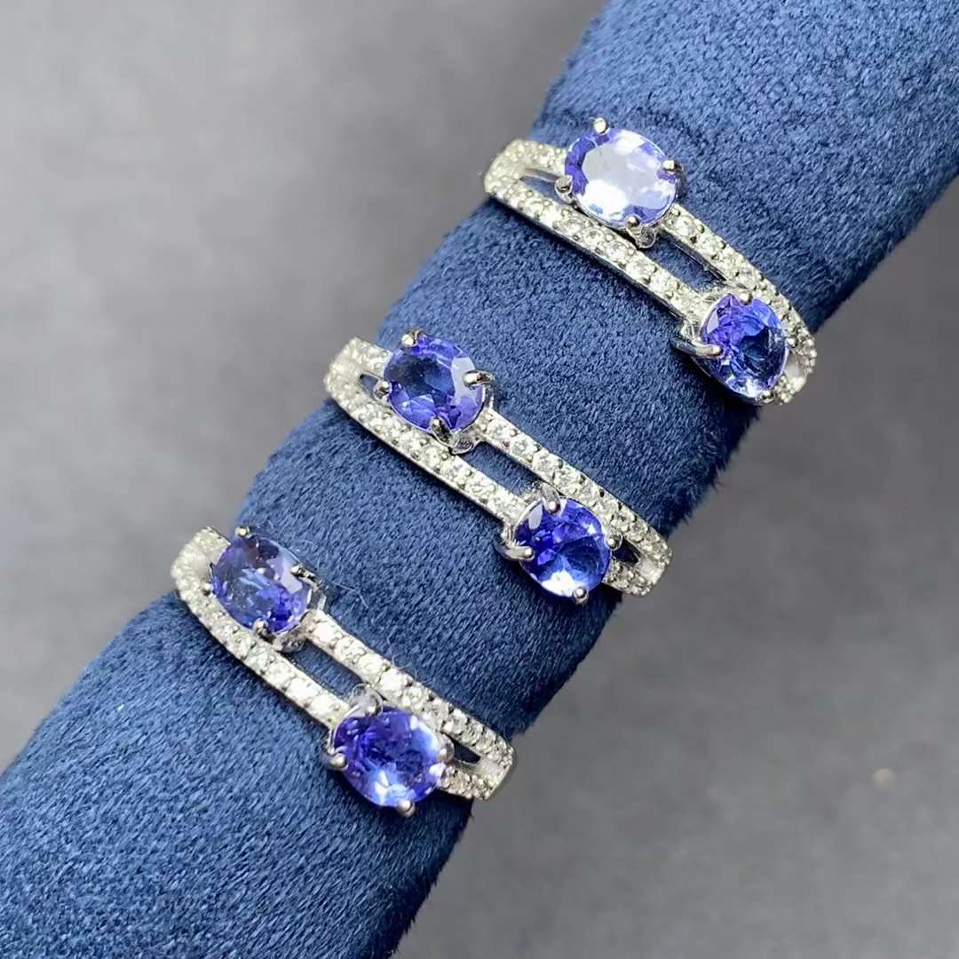 tanzanite ring 925 silver ring Adjustable crystal ring