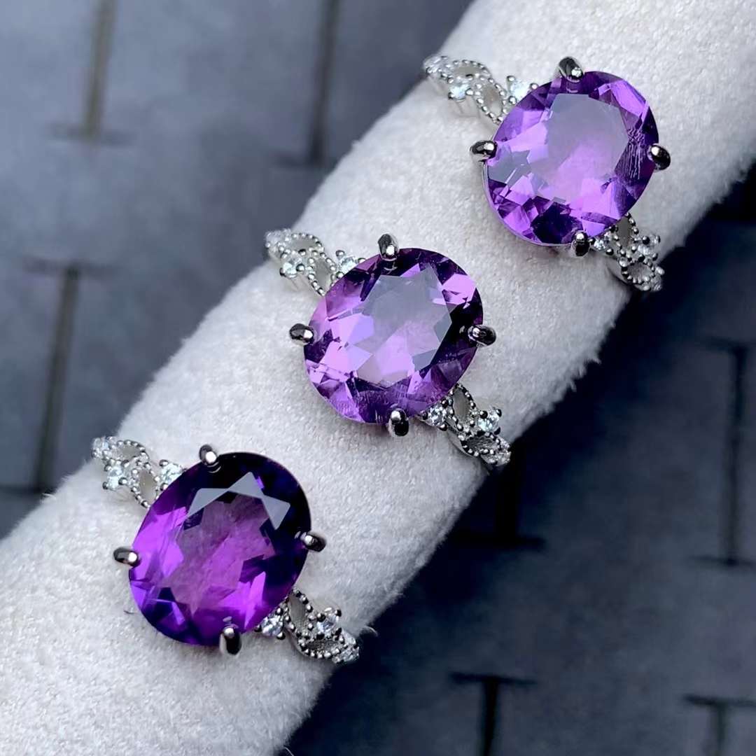 Amethyst ring 925 silver ring Adjustable crystal ring