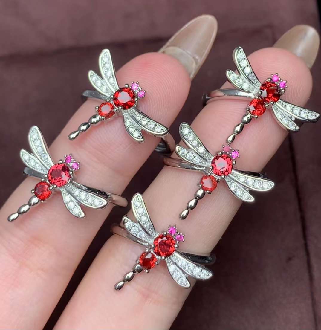 Dragonfly Garnet ring Copper Adjustable crystal ring  gemstone ring