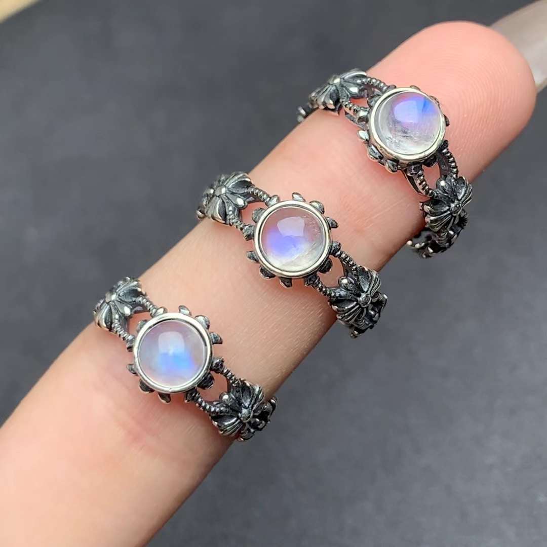 Chrome Hearts moonstone ring 925 silver ring Adjustable crystal ring