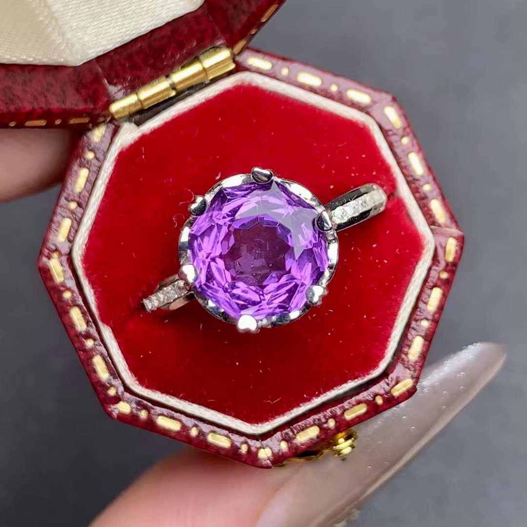 Amethyst ring 925 silver ring Adjustable crystal ring