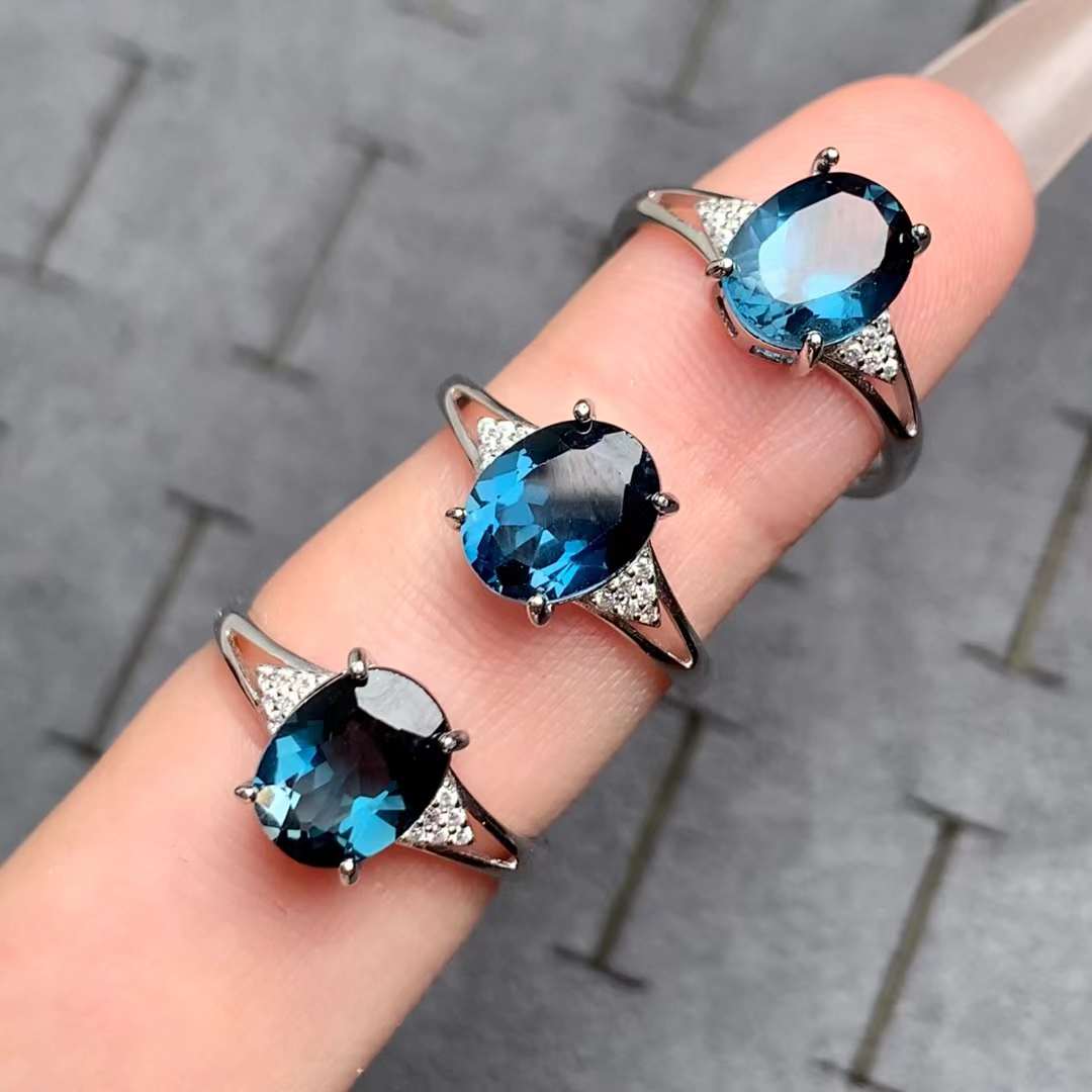 London blue topaz ring 925 silver ring Adjustable crystal ring