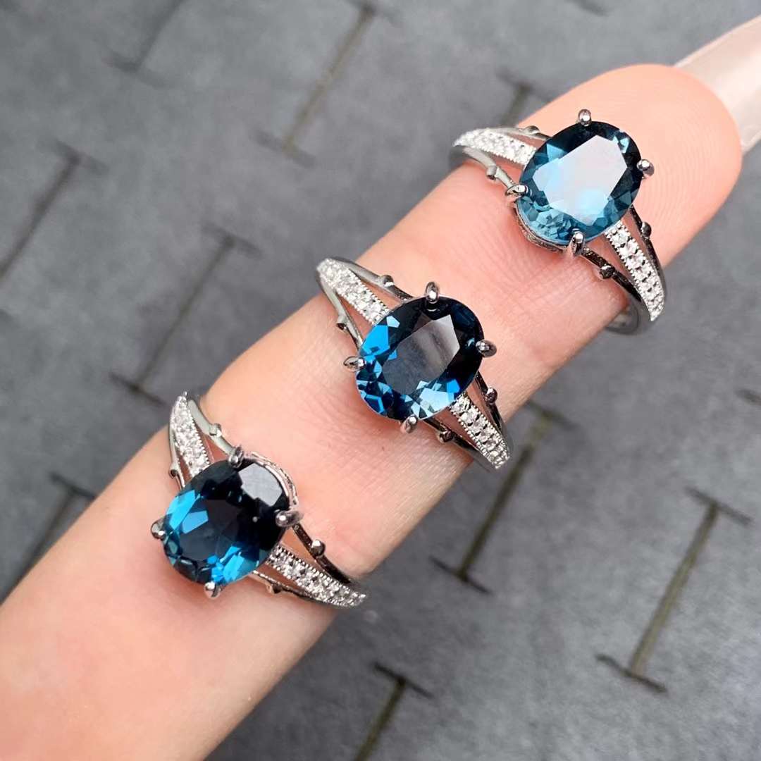 London blue topaz ring 925 silver ring Adjustable crystal ring