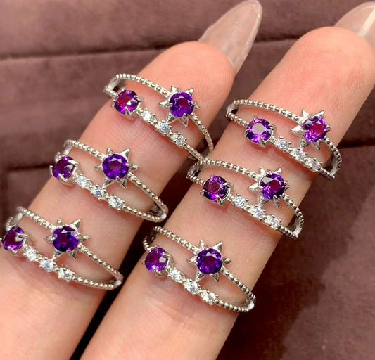 amethyst ring 925 silver ring Adjustable crystal ring