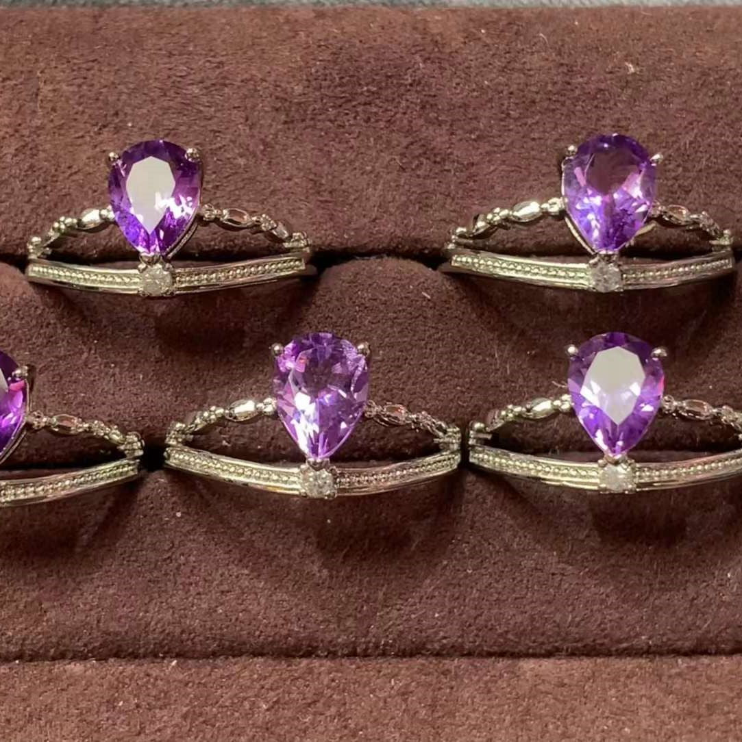 Amethyst ring Copper Adjustable crystal ring gemstone ring