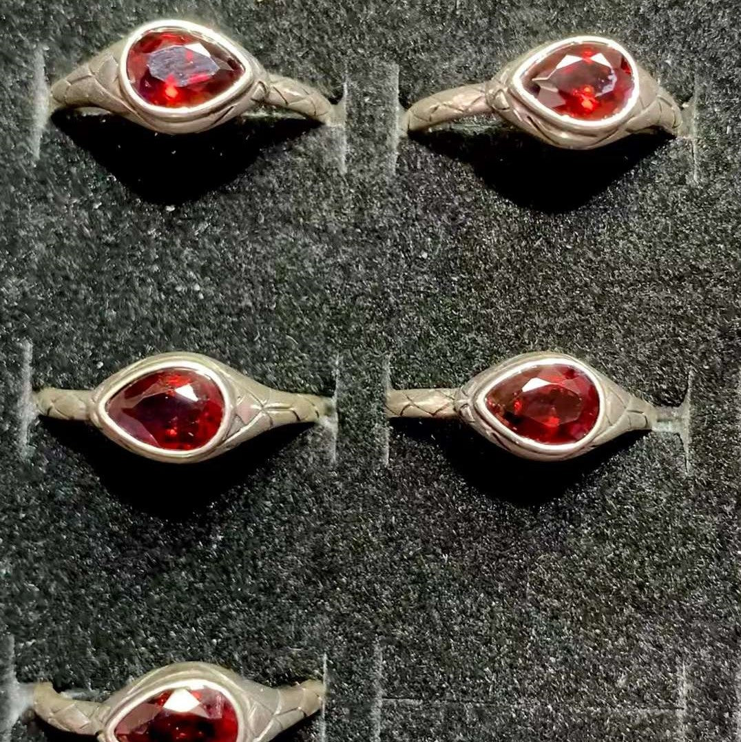 Garnet snake ring 925 silver ring Adjustable crystal ring