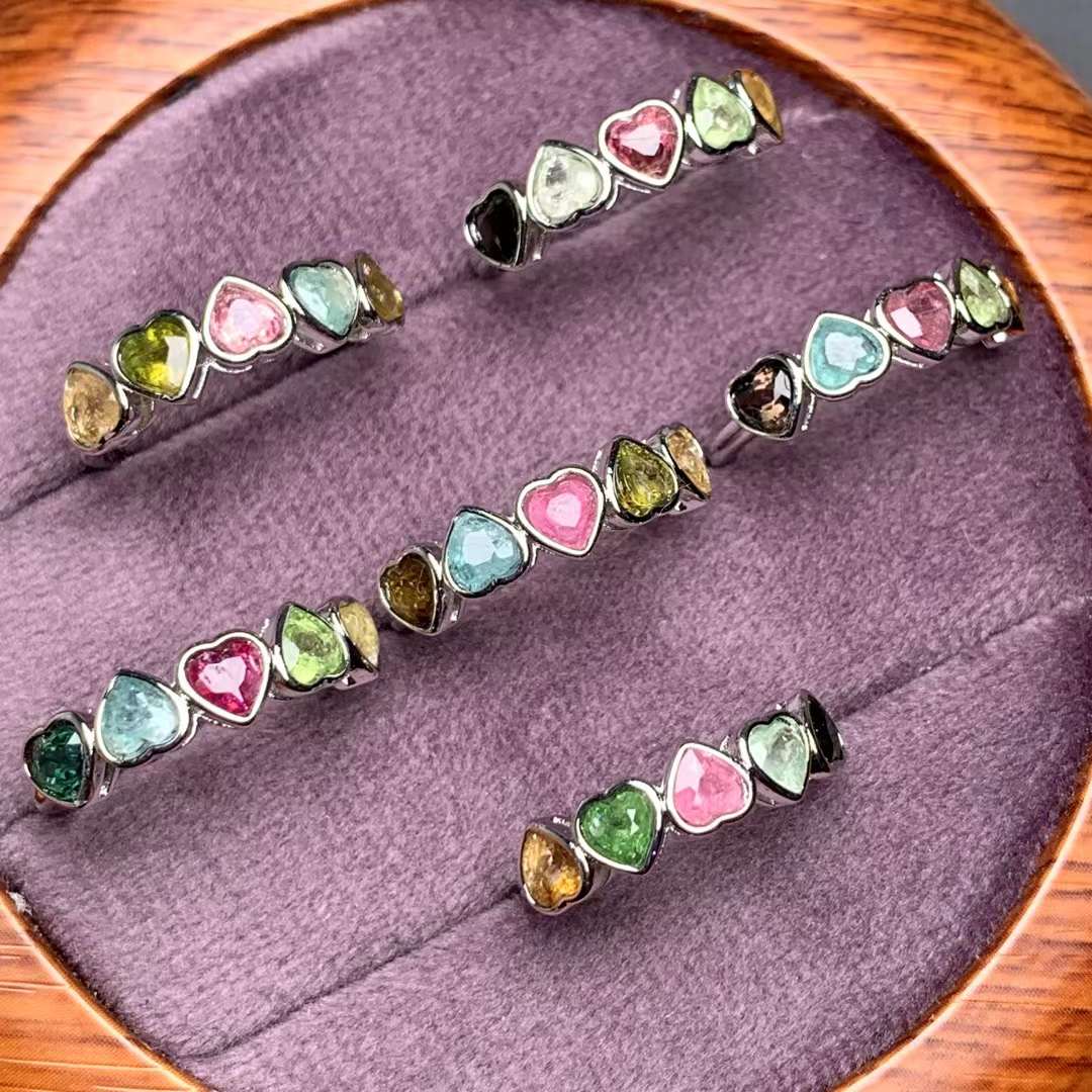 Heart shape Tourmaline ring Copper Adjustable crystal ring  gemstone ring