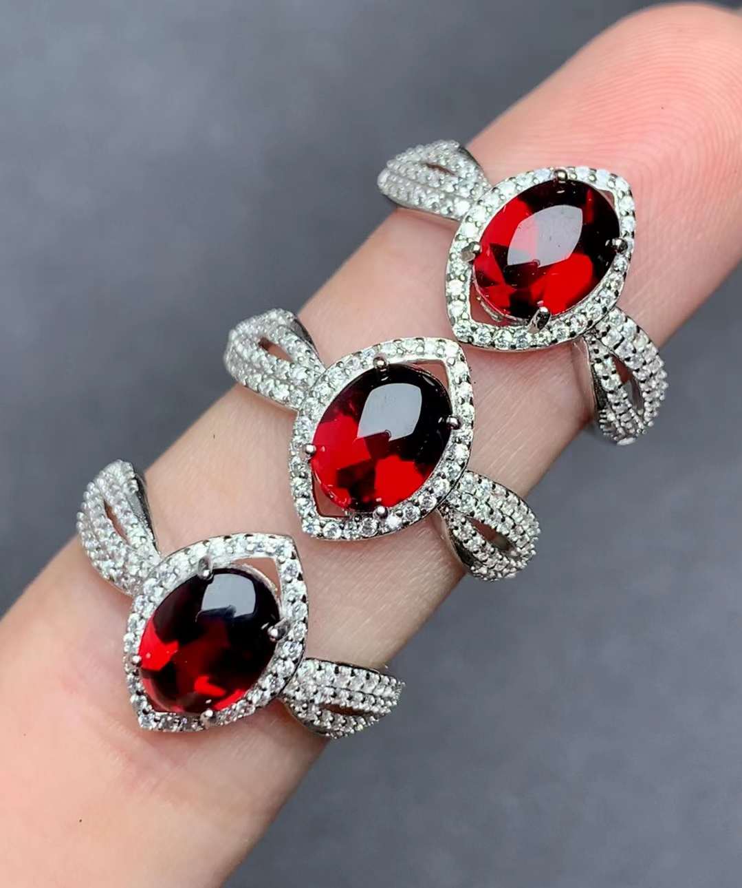 Garnet ring 925 silver ring Adjustable crystal ring