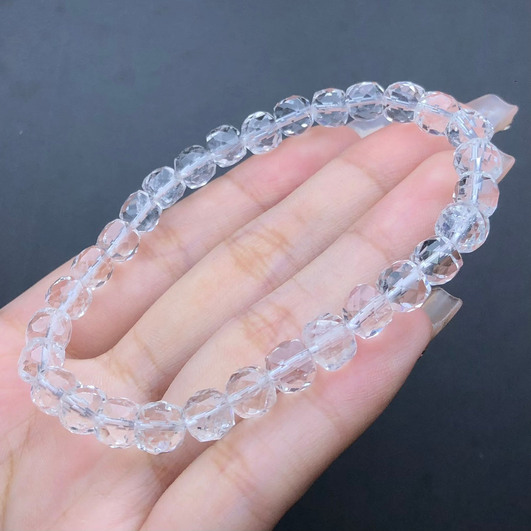 Clear Quartz Faceted Bracelet 7mm Gemstone Bracelet crystal bracelet XL（