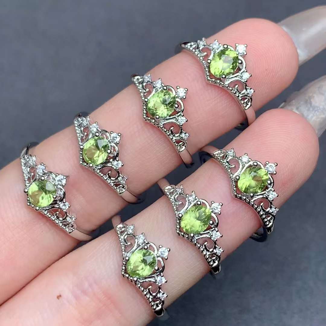 Crown Peridot ring Copper Adjustable crystal ring