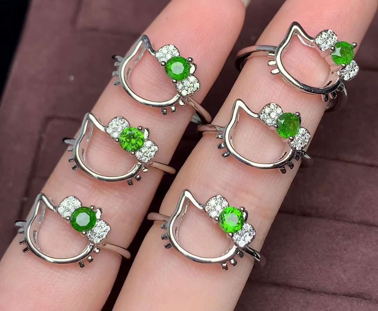 Hello Kitty Diopside ring Copper Adjustable crystal ring  gemstone ring