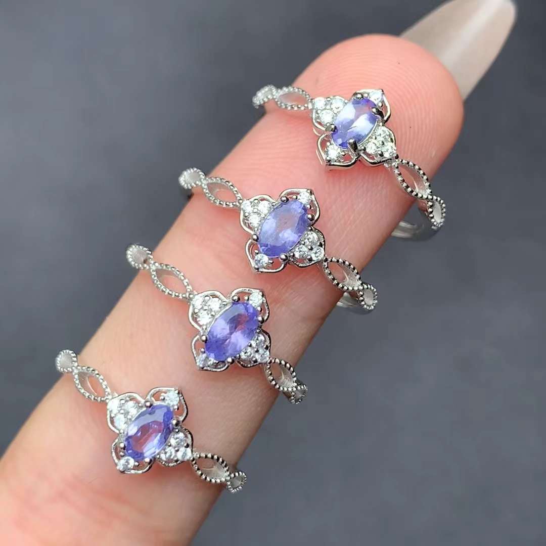 tanzanite ring 925 silver ring Adjustable crystal ring