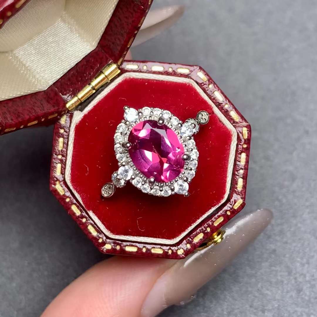 pink Topaz ring 925 silver ring Adjustable crystal ring