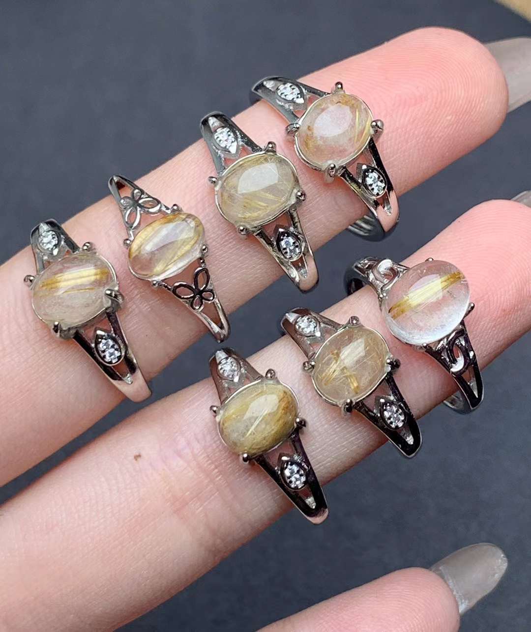 Rutilated Quartz ring Copper Adjustable crystal ring